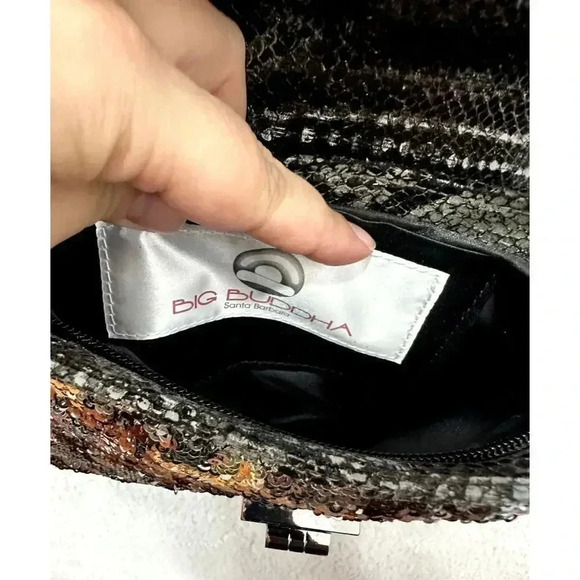 Big Buddha Faux Snake Skin sequin Clutch Purse black Shoulder Chain Strap y2k - Picture 8 of 9